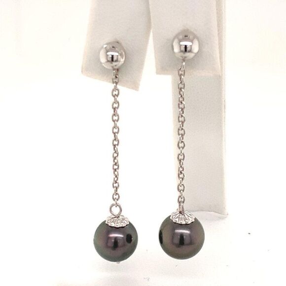 Tahitian Pearl 14 KT Earrings Certified $899 013380 - Picture 7 of 9